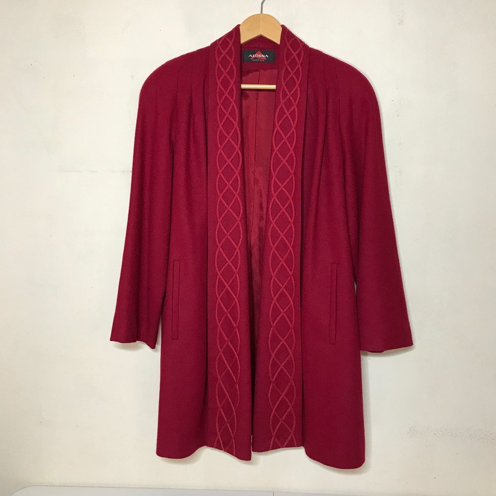 Alorna Vintage 100% Wool 80's Style Open Swing Coat Lattice Embellishment Sz XL